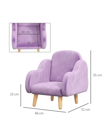 ZONEKIZ Kids Armchair Toddler Sofa Children Chair with Arm Rest, Wooden Frame, Velvet, PP Legs, Cloud Shape, for Ages 1.5-3 Year