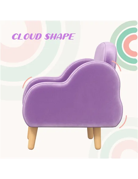 ZONEKIZ Kids Armchair Toddler Sofa Children Chair with Arm Rest, Wooden Frame, Velvet, PP Legs, Cloud Shape, for Ages 1.5-3 Year