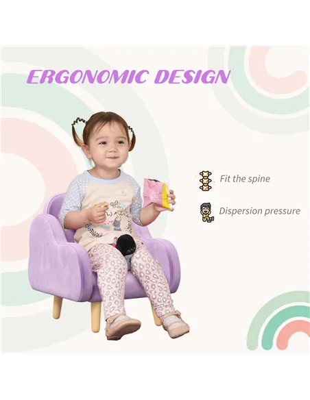 ZONEKIZ Kids Armchair Toddler Sofa Children Chair with Arm Rest, Wooden Frame, Velvet, PP Legs, Cloud Shape, for Ages 1.5-3 Year