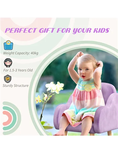 ZONEKIZ Kids Armchair Toddler Sofa Children Chair with Arm Rest, Wooden Frame, Velvet, PP Legs, Cloud Shape, for Ages 1.5-3 Year