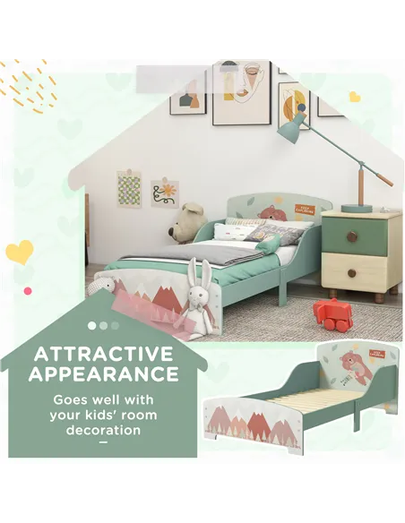 ZONEKIZ Toddler Bed Frame, Kids Bedroom Furniture for Ages 3-6 Years, Green