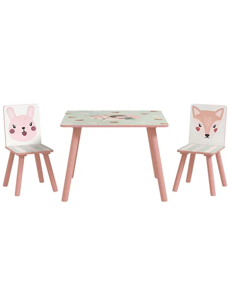 ZONEKIZ Kids and Table Chairs, Children Desk with Two Chairs, Toddler Furniture Set, for Ages 3-6 Years - Pink