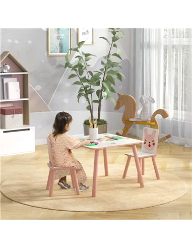 ZONEKIZ Kids and Table Chairs, Children Desk with Two Chairs, Toddler Furniture Set, for Ages 3-6 Years - Pink