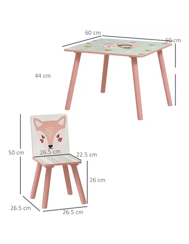 ZONEKIZ Kids and Table Chairs, Children Desk with Two Chairs, Toddler Furniture Set, for Ages 3-6 Years - Pink