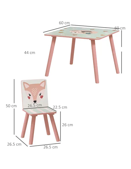 ZONEKIZ Kids and Table Chairs, Children Desk with Two Chairs, Toddler Furniture Set, for Ages 3-6 Years - Pink