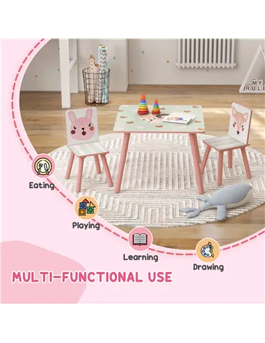 ZONEKIZ Kids and Table Chairs, Children Desk with Two Chairs, Toddler Furniture Set, for Ages 3-6 Years - Pink