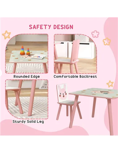 ZONEKIZ Kids and Table Chairs, Children Desk with Two Chairs, Toddler Furniture Set, for Ages 3-6 Years - Pink