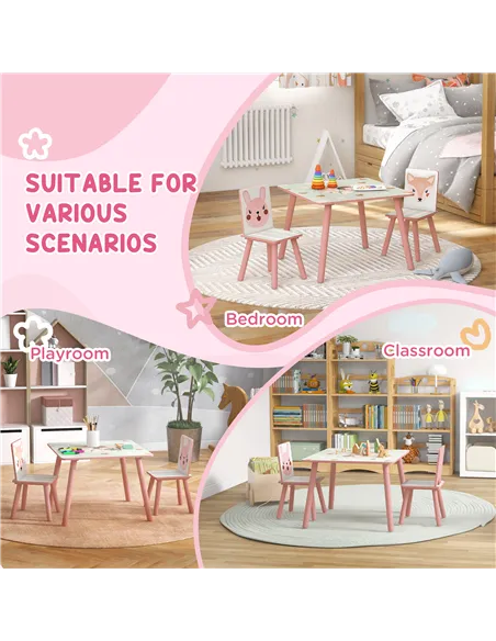 ZONEKIZ Kids and Table Chairs, Children Desk with Two Chairs, Toddler Furniture Set, for Ages 3-6 Years - Pink