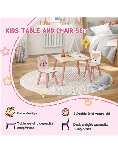 ZONEKIZ Kids and Table Chairs, Children Desk with Two Chairs, Toddler Furniture Set, for Ages 3-6 Years - Pink
