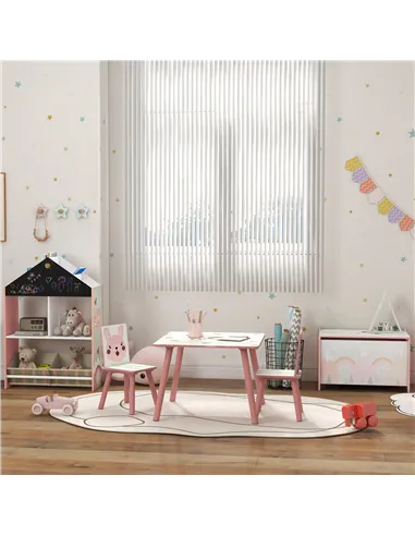 ZONEKIZ Kids and Table Chairs, Children Desk with Two Chairs, Toddler Furniture Set, for Ages 3-6 Years - Pink