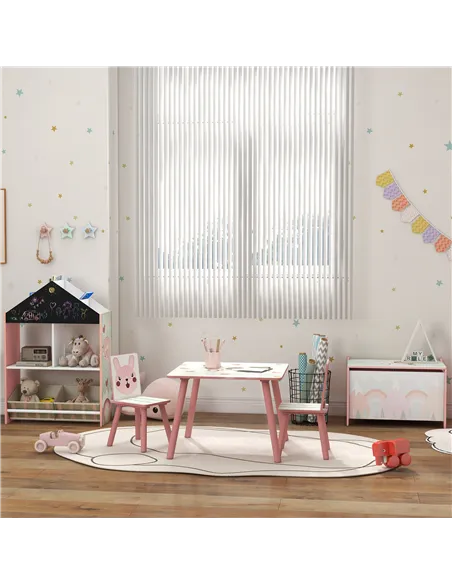ZONEKIZ Kids and Table Chairs, Children Desk with Two Chairs, Toddler Furniture Set, for Ages 3-6 Years - Pink
