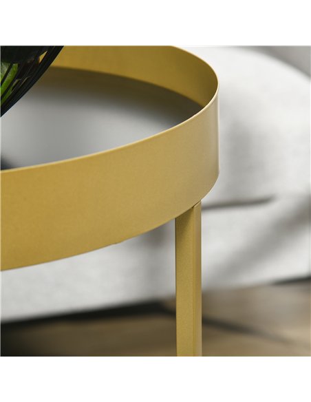HOMCOM Nest of Tables, Round Coffee Table Set of 2, Nesting Tables with Embedded Tabletop and Metal Frame, Gold Side Table for L