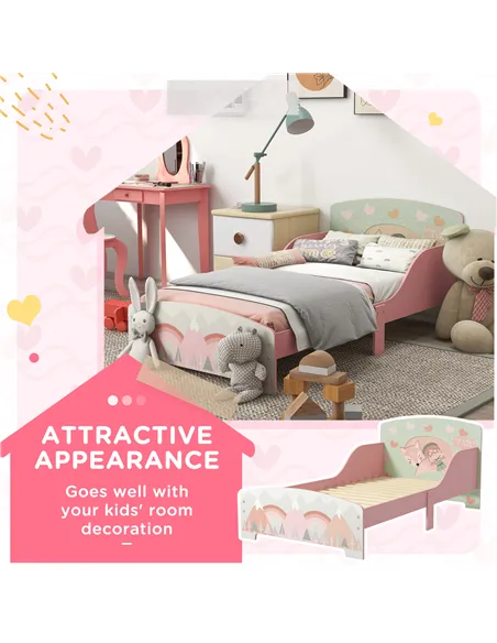 ZONEKIZ Toddler Bed Frame, Kids Bedroom Furniture for Ages 3-6 Years, Pink
