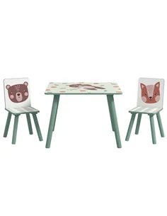 ZONEKIZ Kids and Table Chairs, Children Desk with Two Chairs, Toddler Furniture Set, for Ages 3-6 Years - Green