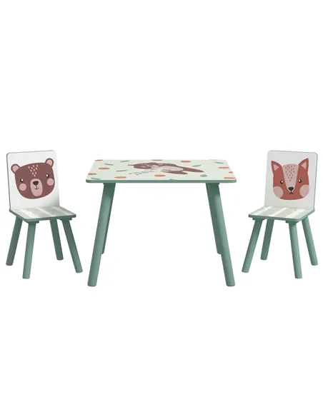ZONEKIZ Kids and Table Chairs, Children Desk with Two Chairs, Toddler Furniture Set, for Ages 3-6 Years - Green