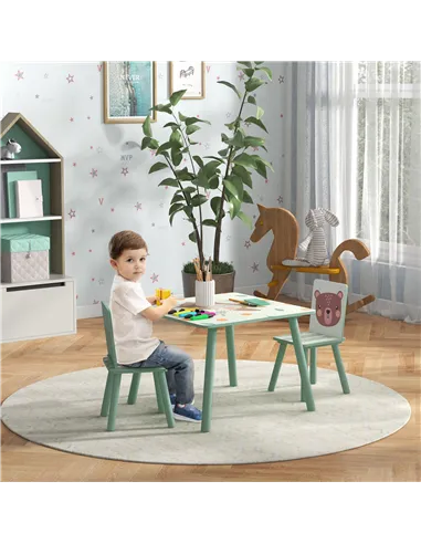 ZONEKIZ Kids and Table Chairs, Children Desk with Two Chairs, Toddler Furniture Set, for Ages 3-6 Years - Green