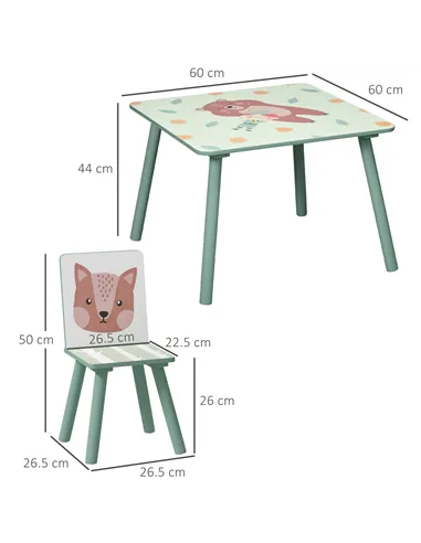 ZONEKIZ Kids and Table Chairs, Children Desk with Two Chairs, Toddler Furniture Set, for Ages 3-6 Years - Green