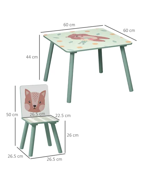 ZONEKIZ Kids and Table Chairs, Children Desk with Two Chairs, Toddler Furniture Set, for Ages 3-6 Years - Green
