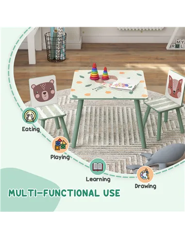 ZONEKIZ Kids and Table Chairs, Children Desk with Two Chairs, Toddler Furniture Set, for Ages 3-6 Years - Green