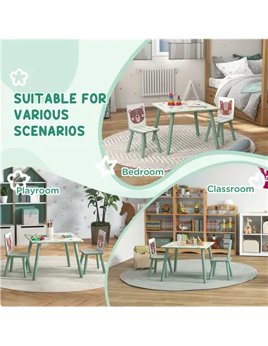 ZONEKIZ Kids and Table Chairs, Children Desk with Two Chairs, Toddler Furniture Set, for Ages 3-6 Years - Green