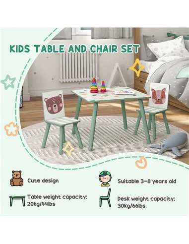 ZONEKIZ Kids and Table Chairs, Children Desk with Two Chairs, Toddler Furniture Set, for Ages 3-6 Years - Green