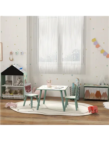 ZONEKIZ Kids and Table Chairs, Children Desk with Two Chairs, Toddler Furniture Set, for Ages 3-6 Years - Green