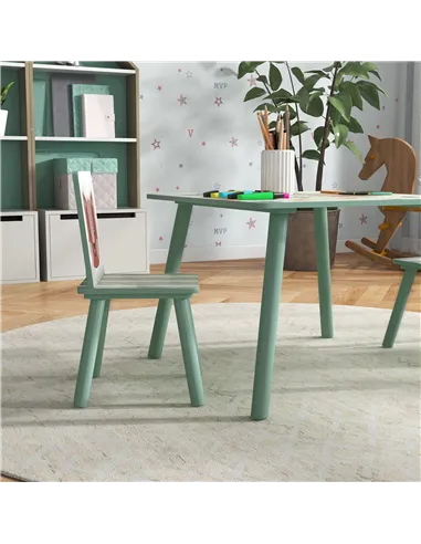 ZONEKIZ Kids and Table Chairs, Children Desk with Two Chairs, Toddler Furniture Set, for Ages 3-6 Years - Green