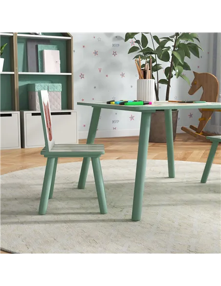 ZONEKIZ Kids and Table Chairs, Children Desk with Two Chairs, Toddler Furniture Set, for Ages 3-6 Years - Green