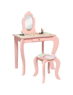 ZONEKIZ Kids Dressing Table with Mirror, Stool, Drawer, Cute Animal Design - Pink