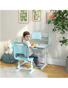 ZONEKIZ Height Adjustable Kids Study Table and Chair Set, with Drawer, Storage Shelf, 80 x 54.5 x 104 cm, Blue 2