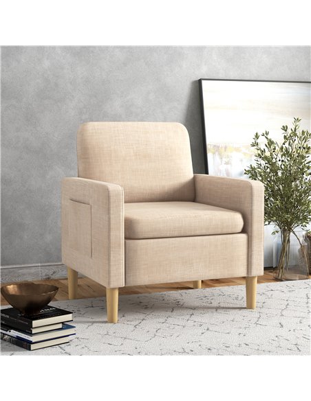 HOMCOM Modern Accent Chair, Comfy Fireside Chair, Upholstered Armchair for Living Room, Bedroom, Home Office, Beige