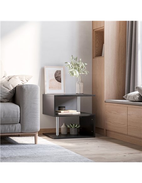 HOMCOM Wooden S Shape Cube Coffee Table 2 Tier Storage Shelves Organizer Office Bookcase Living Room End Desk Stand Display (Bla