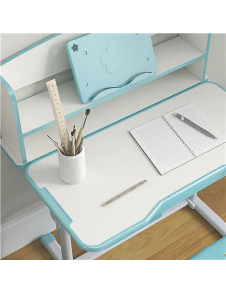 ZONEKIZ Height Adjustable Kids Study Table and Chair Set, with Drawer, Storage Shelf, 80 x 54.5 x 104 cm, Blue