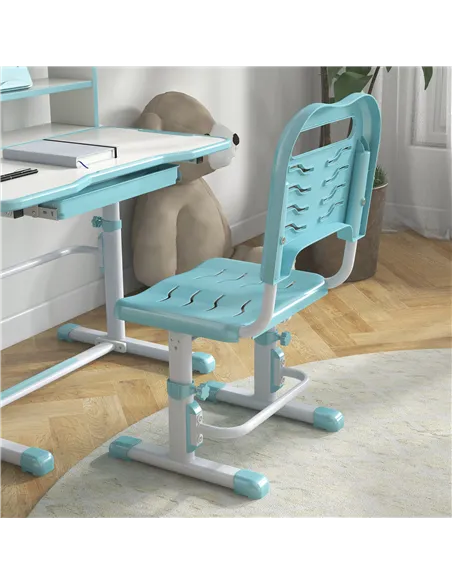 ZONEKIZ Height Adjustable Kids Study Table and Chair Set, with Drawer, Storage Shelf, 80 x 54.5 x 104 cm, Blue
