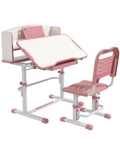 ZONEKIZ Height Adjustable Kids Study Table and Chair Set, with Drawer, Storage Shelf, 80 x 54.5 x 104 cm, Pink