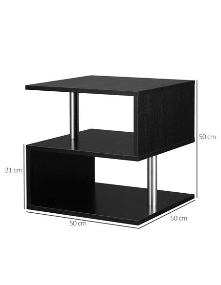 HOMCOM Wooden S Shape Cube Coffee Table 2 Tier Storage Shelves Organizer Office Bookcase Living Room End Desk Stand Display (Bla