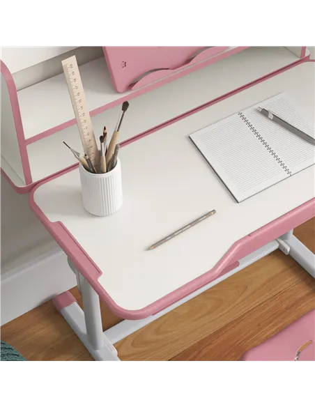 ZONEKIZ Height Adjustable Kids Study Table and Chair Set, with Drawer, Storage Shelf, 80 x 54.5 x 104 cm, Pink