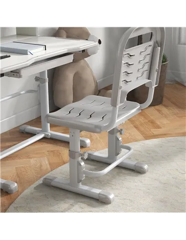 ZONEKIZ Height Adjustable Kids Study Table and Chair Set, with Drawer, Storage Shelf, 80 x 54.5 x 104 cm, Grey