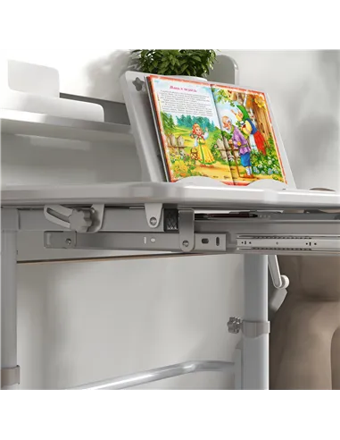 ZONEKIZ Height Adjustable Kids Study Table and Chair Set, with Drawer, Storage Shelf, 80 x 54.5 x 104 cm, Grey