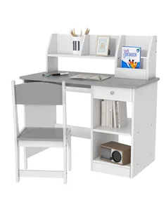 ZONEKIZ Two-Piece Kids Desk and Chair Set with Storage, for Ages 5-8 Years - Grey