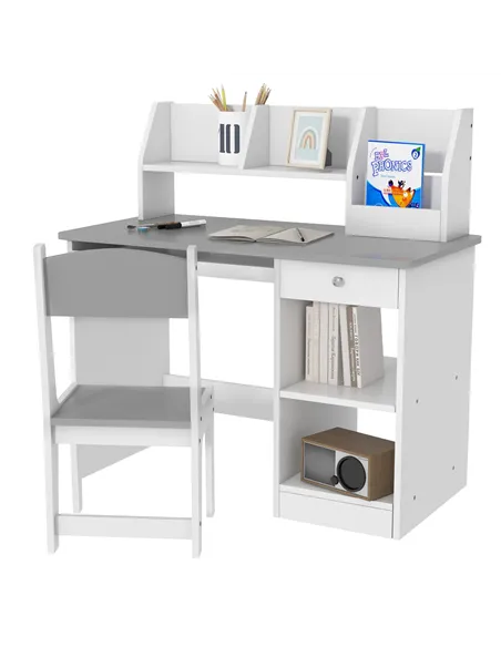 ZONEKIZ Two-Piece Kids Desk and Chair Set with Storage, for Ages 5-8 Years - Grey