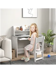ZONEKIZ Two-Piece Kids Desk and Chair Set with Storage, for Ages 5-8 Years - Grey 2