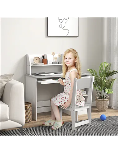ZONEKIZ Two-Piece Kids Desk and Chair Set with Storage, for Ages 5-8 Years - Grey