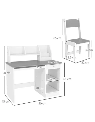 ZONEKIZ Two-Piece Kids Desk and Chair Set with Storage, for Ages 5-8 Years - Grey