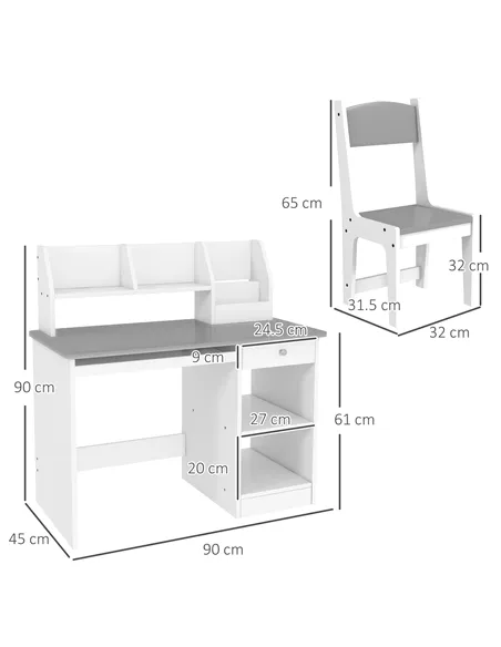 ZONEKIZ Two-Piece Kids Desk and Chair Set with Storage, for Ages 5-8 Years - Grey