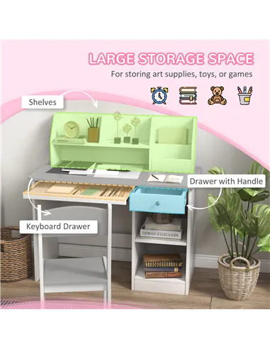 ZONEKIZ Two-Piece Kids Desk and Chair Set with Storage, for Ages 5-8 Years - Grey