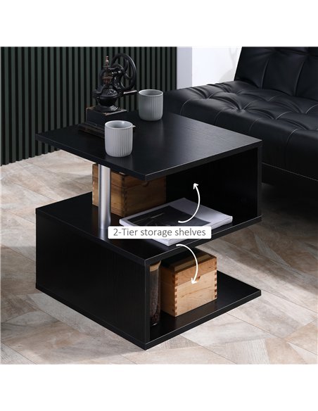 HOMCOM Wooden S Shape Cube Coffee Table 2 Tier Storage Shelves Organizer Office Bookcase Living Room End Desk Stand Display (Bla