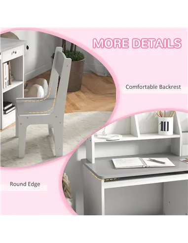 ZONEKIZ Two-Piece Kids Desk and Chair Set with Storage, for Ages 5-8 Years - Grey