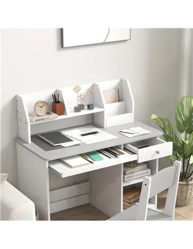 ZONEKIZ Two-Piece Kids Desk and Chair Set with Storage, for Ages 5-8 Years - Grey