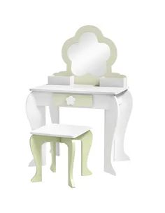 ZONEKIZ Kids Vanity Table with Mirror and Stool, Drawer, Storage Boxes, Flower Design, for Ages 3-6 Years - White